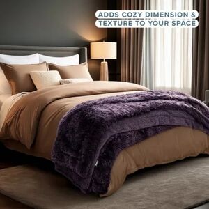Open Box New - Shaggy Faux Fur Blanket by Bare Home - King, Eggplant